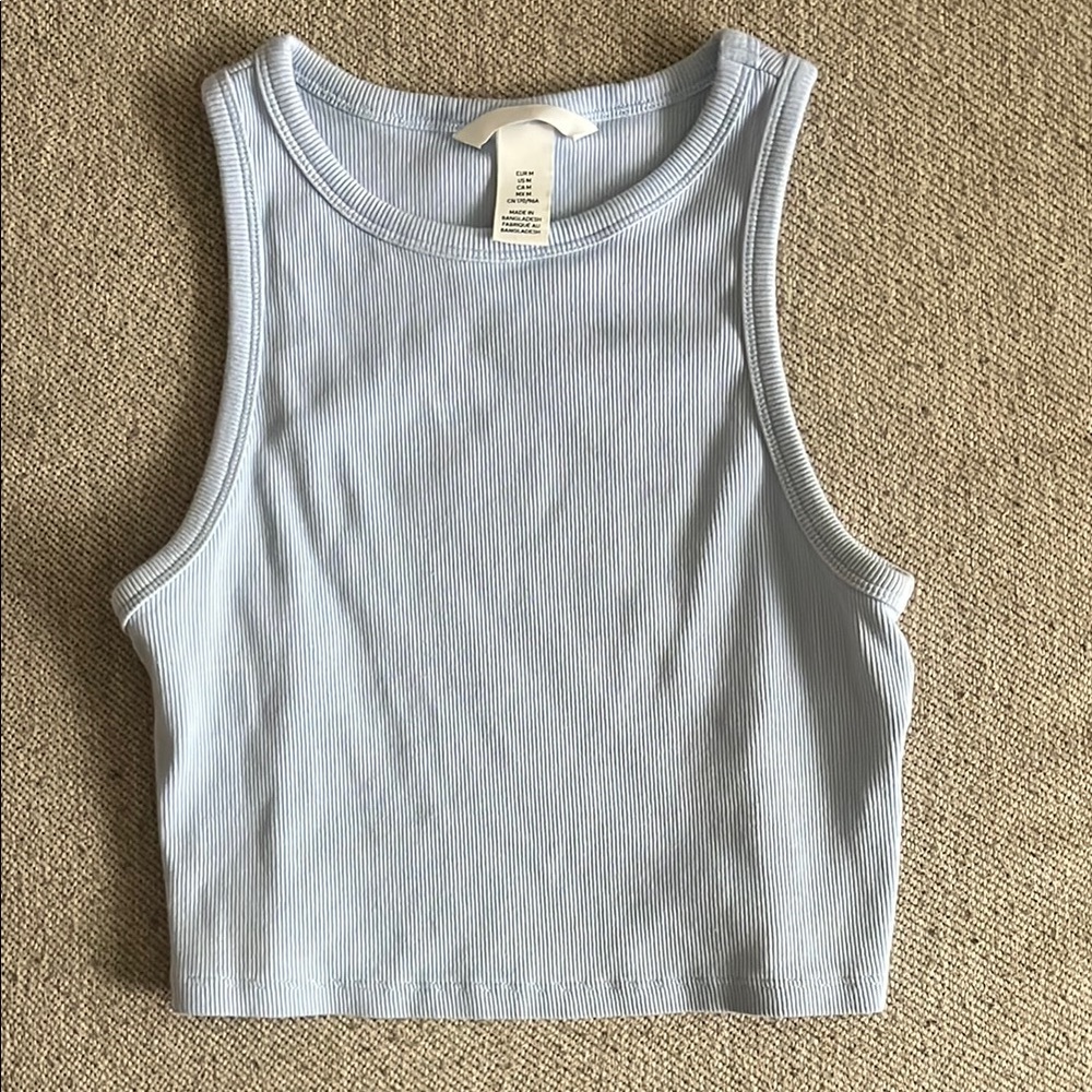 H&M Blue Fitted Crop Tank Top